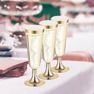 Vasos de plástico desechables de 5OZ, copa de champán de plástico duro con borde dorado, vasos de fiesta de vino tinto - Product Image 2