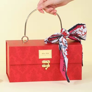 Rigid gift box with metal handle clasp <b>lock</b> gift box <b>portable</b> luxury gift box hard suitcase‑style gift box - Product Image 1