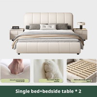 Lit double moderne et minimaliste pour chambre principale, avec rangement compact, cadre en bois, grand lit de luxe léger pour mariage