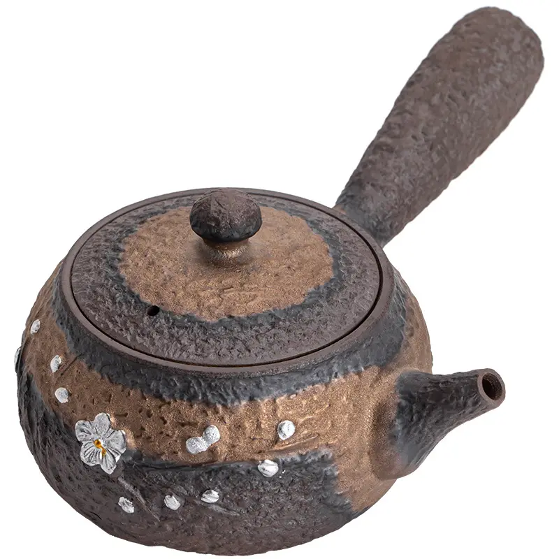 Guzaoxiao old rock clay silver gilded stoneware side handle pot ceramic strainer teapot handmade single teakettl kung fu tea set