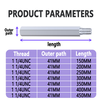 LAANCI Tige d'extension pour foret diamanté en aluminium argenté 150-550 mm, filetage 1 1/4UNC, accessoire d'extension d'axe de connexion pour