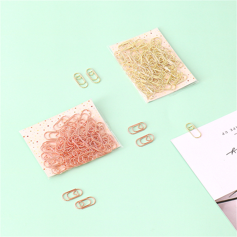50 pcs small gold paper clips cute heart shaped paperclips office supplies