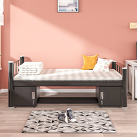 Vente en gros d'usine d'un lit simple en métal pour dortoir, employé du personnel, lit en fer, lit simple en acier avec armoire de rangement et étagère à chaussures