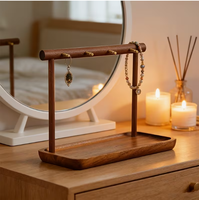Porte-clés multifonction moderne en bois avec plateau, 5 crochets, finition brillante, support pour clés de table pour salon