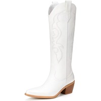 Bottes Western pour femmes, hauteur genou, avec broderie papillon, talon épais, couleur marron, pour l'automne/hiver