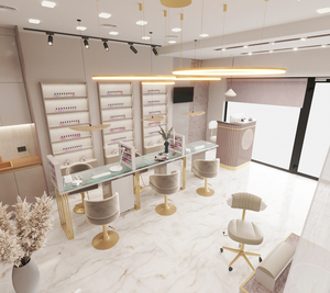 Muebles de salón de belleza Profesional Personalizado Diseño 3D Salón de uñas Exhibición Mesa de vidrio Salón moderno Estación de uñas - Product Image 2