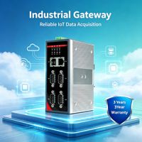 Gateway Modbus para Riel DIN con 8 Puertos Seriales Aislados RS232/485 + 2 Puertos Gigabit RJ45, Conversor de Protocolo Industrial para Integración IIoT PLC