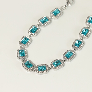 Stainless Steel Aqua Blue Rectangle CZ Halo Tennis <b>Bracelet</b> Women Sparkling <b>Crystal</b> Adjustable <b>Bracelet</b> Fashion Jewelry - Product Image 1