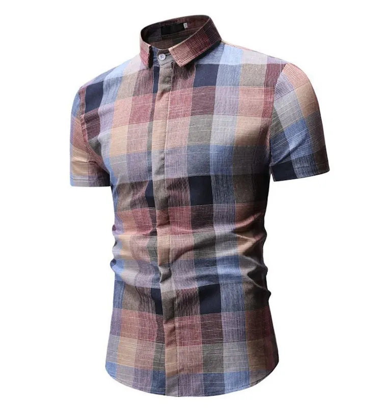 Wholesale Low Price Summer Men's Short Sleeve Shirt Leisure Plaid Business Dress Shirt