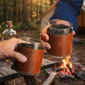 PU Leather Embossed Portable Anti-Beverage Wine <b>Glass</b> <b>Protector</b> Snap Cover Cup Wrap Welcome Gifts Promotional - Product Image 1