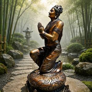 "La Dévotion Agée de S'agenouiller" - Grand Bodhisattva en bronze moulé à la main, statue de sculpture en bronze - Product Image 4