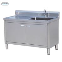 Évier commercial en acier inoxydable avec table de travail et armoire intégrée, tailles et matériaux personnalisables pour la vaisselle et le lavage des légumes en cuisine