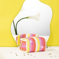 Pochette de maquillage miniature personnalisée en cuir PU néon, paillettes irisées, brillant à lèvres
