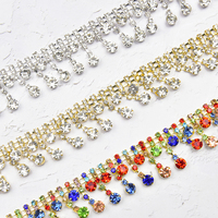 Rumbai Kristal Rhinestone Pendek Lebar 2cm, Hiasan Pinggiran Kristal untuk Jahit, Aksesoris DIY Pakaian, Gaun, Sabuk, Sepatu