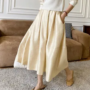 Faldas elegantes de gran oscilación personalizadas europeas y americanas para mujer, falda elegante moderna de cintura alta Vintage Rulex Shinny para damas de oficina