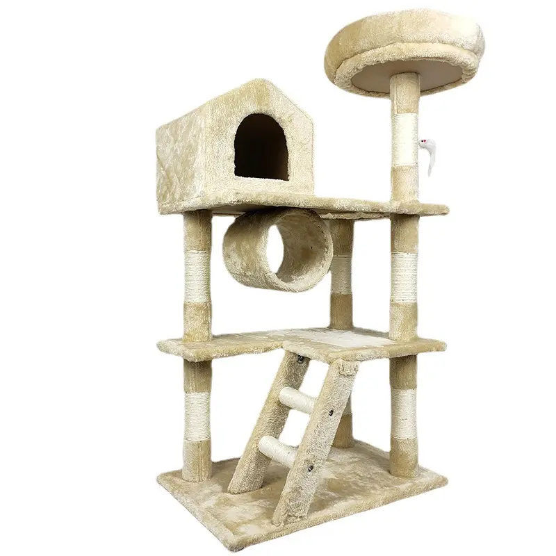 High Quality Cat Scratching House Plush Fabric Mutil Layers Large Wooden Cat Tree