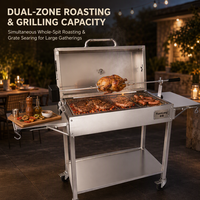 Barbecue au charbon de bois portable moderne en acier inoxydable avec table latérale et moteur, sans fumée, pour la cuisine en plein air et le camping