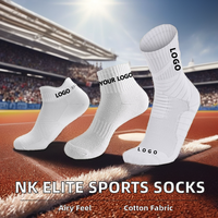 Chaussettes de basketball NK Compression Elite personnalisées pour hommes, en coton respirant, tricotées en terry uni, avec coussinets et bordure colorée