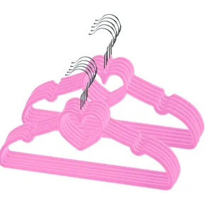 Classic Hanger Soft Touch Velvet Flocked Plastic Hanger For Clothing Heart Shape Velvet Hanger