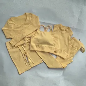 Fabricantes de Ropa Deportiva con Logotipo Personalizado, OEM ODM, Ropa de Fitness al por Mayor, Conjuntos de Yoga sin Costuras con Tejido Acanalado - Product Image 6