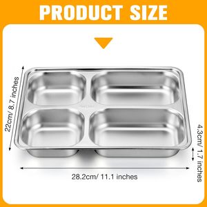 Bebek çocuk yetişkinler servis tabağı dikdörtgen 4 bölüm yemek tabakları paslanmaz çelik Bento yemek kabı bölünmüş yiyecek tepsisi - Product Image 3