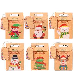 Festive Santa Elf Snowman Prints Designs Star Tags Boîtes à friandises en papier Kraft personnalisables écologiques pour la décoration du Festival - Product Image 2
