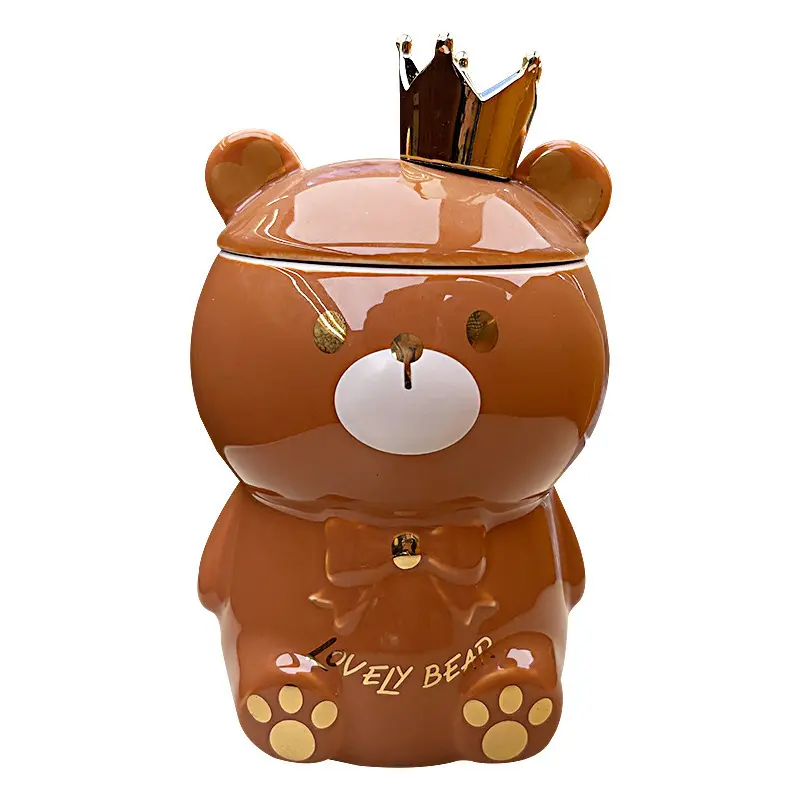 Cetakan Emas Indah Beruang Keramik Kue Jar Porselen Biskuit Kaleng Wadah Penyimpanan