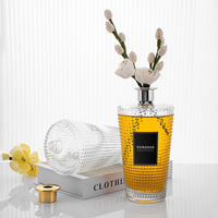 Bouteille diffuseur à roseaux en verre transparent rond de 1000 ml pour aromathérapie, avec zone d'étiquetage personnalisable pour l'emballage d'huiles essentielles - Vente en gros