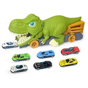 newest Best Selling dinosaur devour Transporter vehicle Toy car swallow and ejection With 6pcs Sliding Alloy Car Sound & Lights