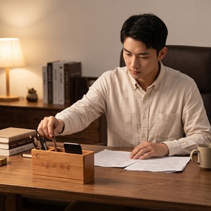 ที่ใส่ปากกาไม้ทรงสี่เหลี่ยมพิมพ์ลายยูวีสำหรับจัดระเบียบโต๊ะทำงาน - Product Image 5