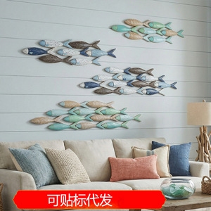 Mediterranean 3D Fish Wall Hanging Blue Wooden Home <b>Decor</b> Horizontal Irregular Shape - Product Image 5