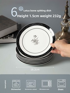 Assiette ronde en porcelaine fine style Hepburn, motif végétal noir et blanc, haut de gamme, pour <span class=keywords><strong>table</strong></span> à manger domestique, assiette à collation - Product Image 6