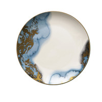 Élégant ensemble de table en porcelaine blanche pour repas raffinés et mariages Assiettes décoratives de luxe en céramique dorée et bleue