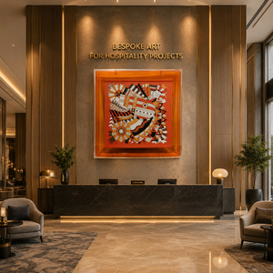 Geometric Horse Wall Art Handmade Mixed Media Painting with Orange Acrylic <b>Frame</b> <b>for</b> Luxury Interior Hotel Project Decoration - Product Image 1