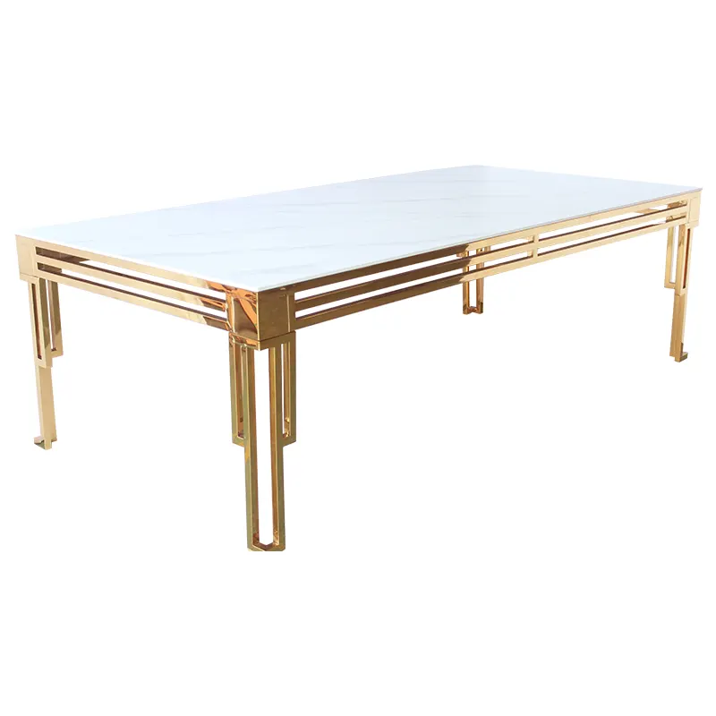 Luxury hotel modern designs MDF top gold stainless steel dining room furniture