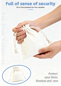 Pochette en coton personnalisable avec cordon de serrage, étiquette d'information avec code QR, sac en coton blanc uni OEM pour l'emballage - Product Image 2