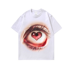 <span class=keywords><strong>Camiseta</strong></span> de algodón holgada de manga corta con cuello redondo y estampado de ojos estilo hip-hop retro americano transfronterizo, top de pareja de moda urbana - Product Image 2