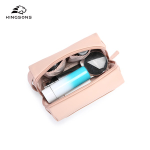 Kingsons Pink <b>Makeup</b> Bag Zipper Closure Solid Color Multi Function Cosmetic <b>Case</b> For Women Everyday Use - Product Image 3