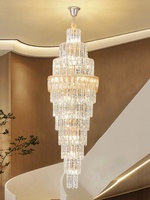 Lustre en cristal K9 avec douille E14, quincaillerie électroplaquée et chaîne de suspension réglable pour salon et escalier