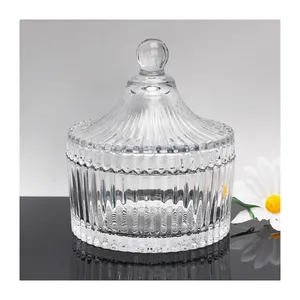 Clear Glass Container Candles Crystal Candy Jar With Lid Fancy Custom Glass Candle Jars In Bulk Luxury for Candles Holder