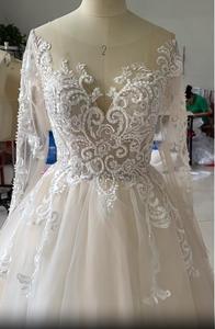 Vestido de Novia Personalizado 2024 con Foto Real, Cuello Redondo Modesto, <span class=keywords><strong>Manga</strong></span> Larga, Adornado con Perlas, Elegante y Encantador, con Encaje y Escote Corazón - Product Image 3