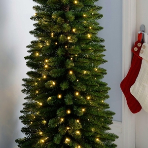 شجرة عيد الميلاد الاصطناعية فائقة النحافة خضراء اللون مع أضواء وقاعدة معدنية - Product Image 5