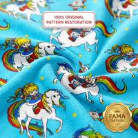 Manta de Franela Estampada al por Mayor, Diseño Fantasía Arcoíris Azul, Certificación FAMA, Suministro para Minoristas, MOQ 1000