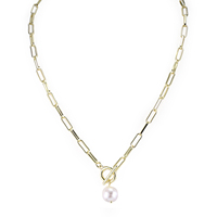 Collier en laiton tendance pour femmes de luxe avec imitation de perles et fermoir OT, chaîne à maillons multi-plaquée pour les fêtes