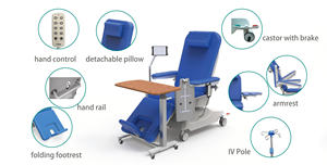 Chaise de dialyse électrique YD-410 pour le don de sang d'hémodialyse chaise d'hôpital de dialyse de perdition quatre moteurs - Product Image 2