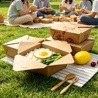 Boîte à emporter personnalisée en papier kraft, boîte à lunch jetable, emballage alimentaire écologique, biodégradable, pour usage en restaurant