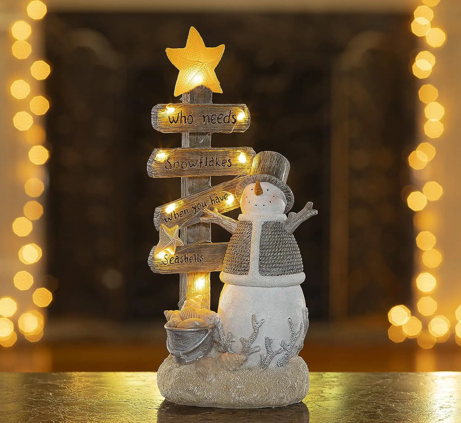 Home Decoration Christmas Resin Snowman Figurines Lighting Snowflake LED Glow Snowman Holiday Decoration