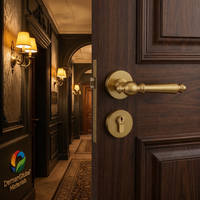 Serrure de porte de chambre à coucher de style américain en laiton et cuivre pur avec fonctionnement silencieux, poignée double porte, finition or français, option sans clé
