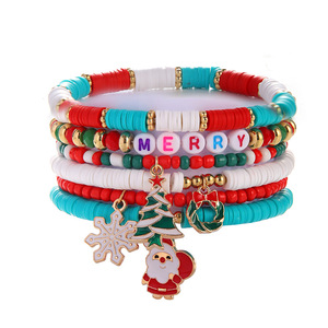 ชุดสร้อยข้อมือคริสต์มาส หลายเส้น ทำจากดินโพลิเมอร์ ลูกปัดสีแดงสีเขียว ของขวัญวันหยุด เครื่องประดับสำหรับทุกเพศ - Product Image 5