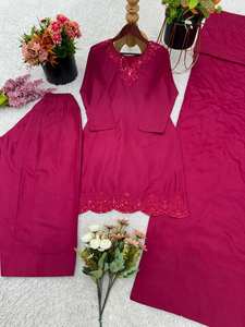 Tenue décontractée d'été pour femmes, ensemble 3 pièces, nouveautés, femmes, broderies, séquences, travail à la main, lourd, faux georgette, froissé - Product Image 4